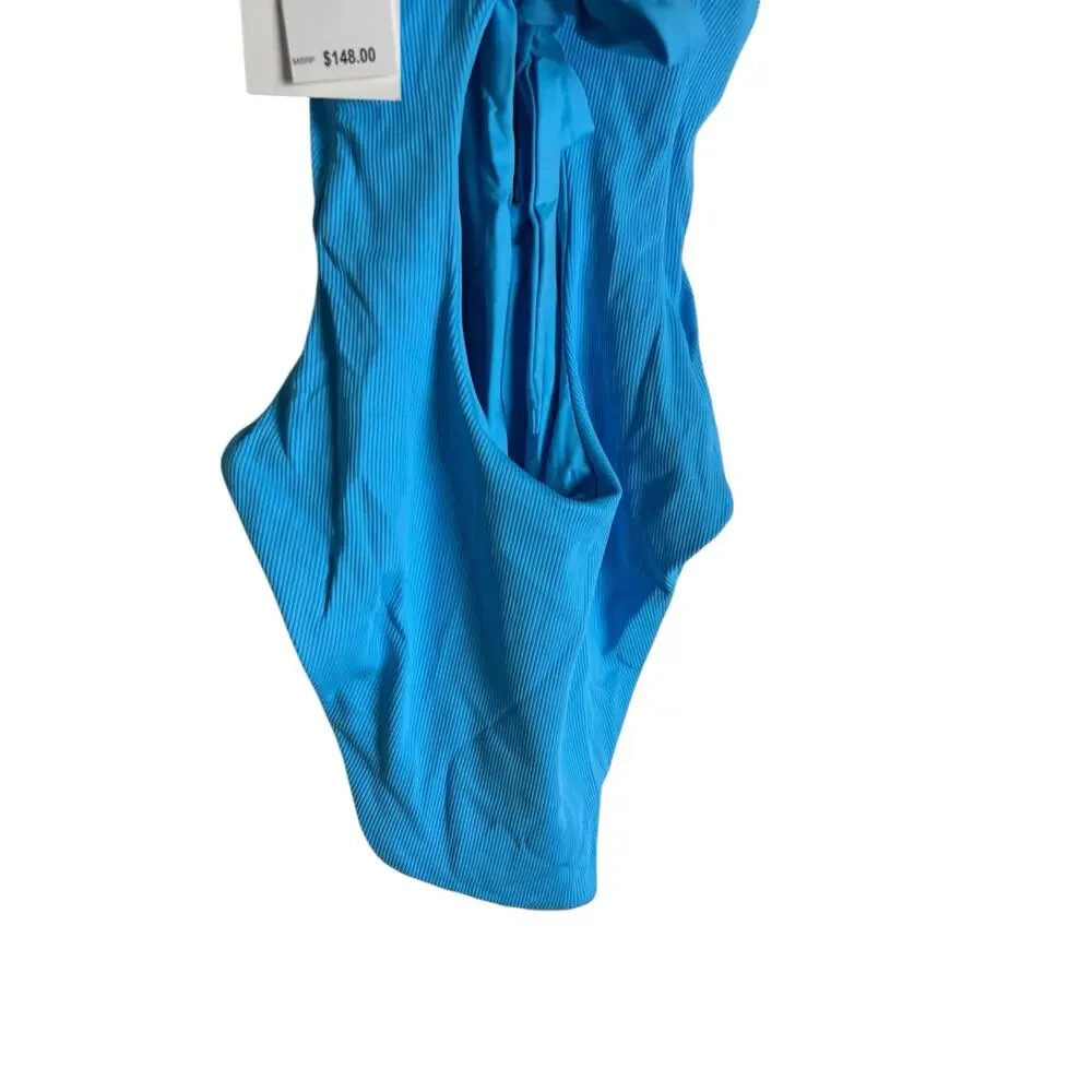 Becca Gia Waterfall Blue Strappy Lace Up Plunge One Piece Swimsuit Size Large